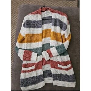 Jolie Joy Striped Open Front Long Cardigan Sweater